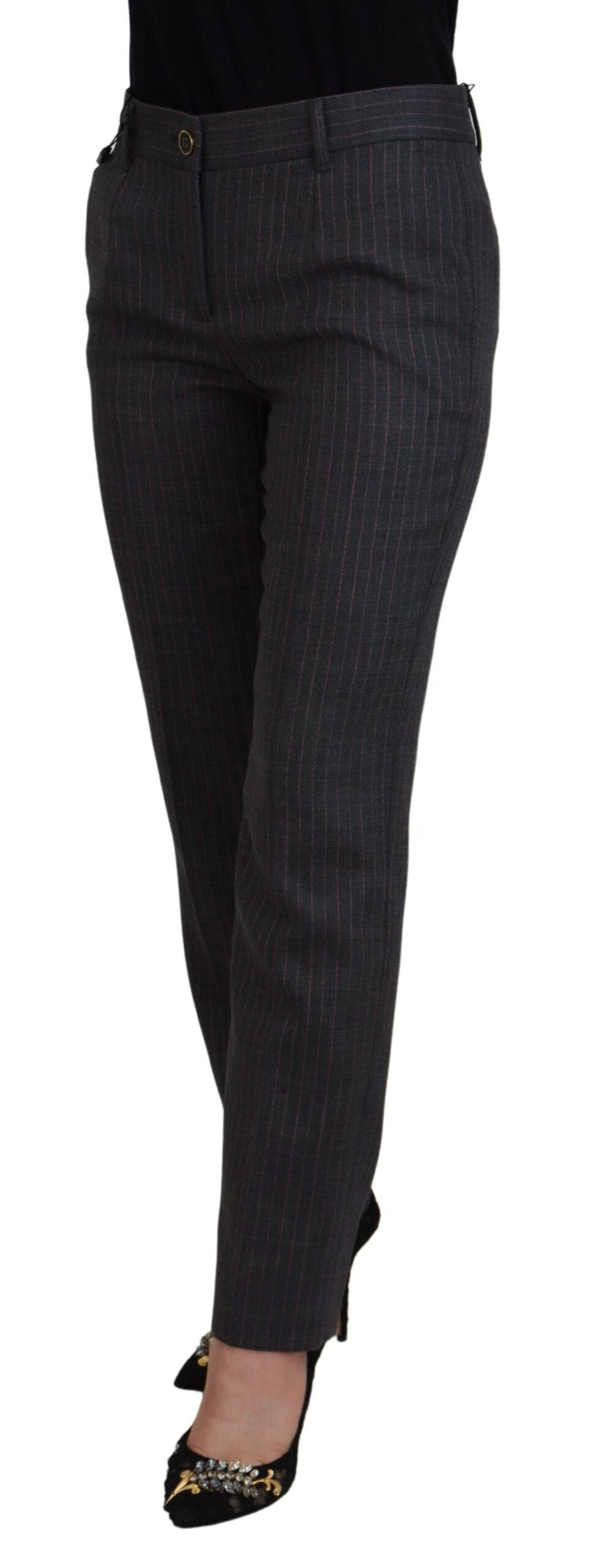 Dolce &amp; Gabbana Elegant Gray Striped Tapered Pants