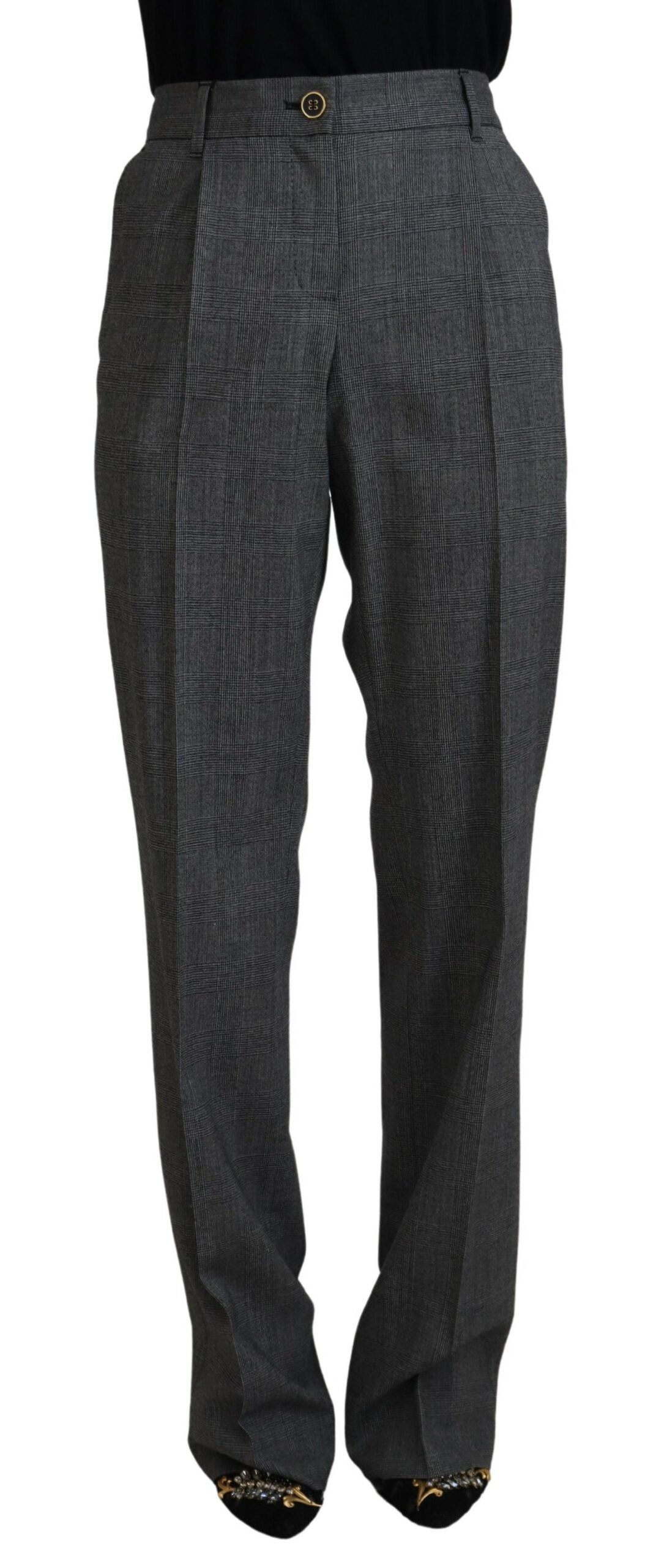 Dolce &amp; Gabbana High-Waist Plaid Virgin Wool Pants
