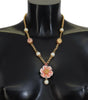 Dolce & Gabbana Gold Tone Floral Crystals Pink Embellished Necklace