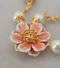 Dolce & Gabbana Gold Tone Floral Crystals Pink Embellished Necklace