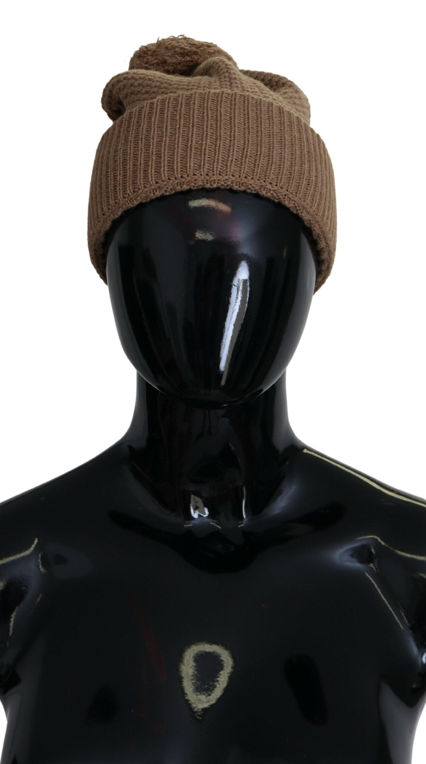 Dolce &amp; Gabbana Elegant Camel Knit Beanie with Fur Accent