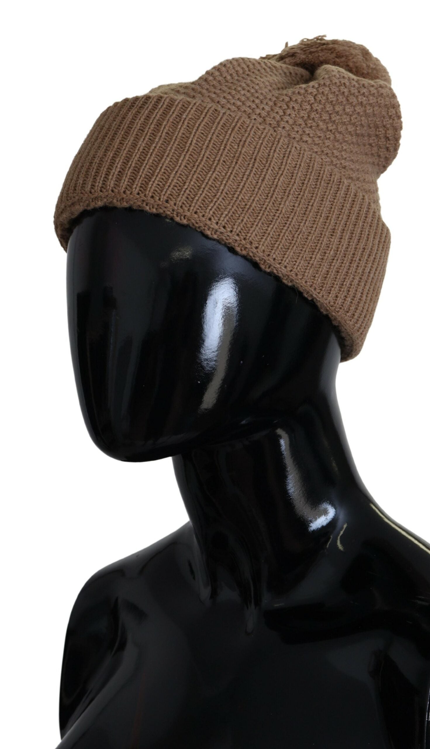Dolce &amp; Gabbana Elegant Camel Knit Beanie with Fur Accent