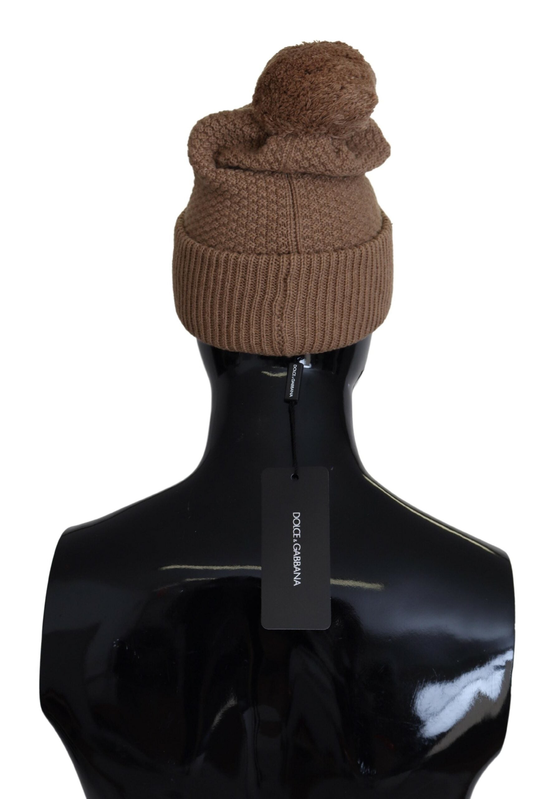 Dolce &amp; Gabbana Elegant Camel Knit Beanie with Fur Accent