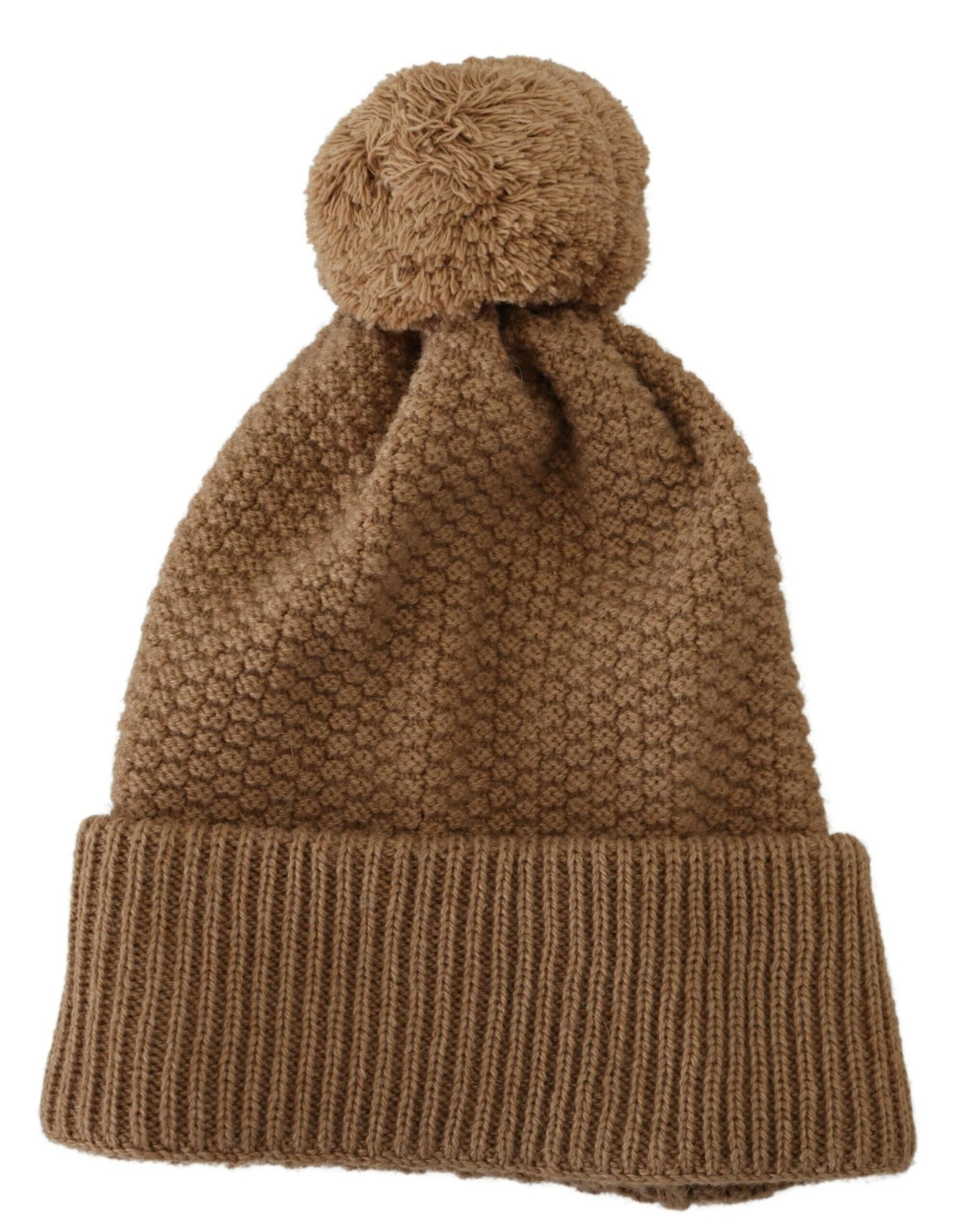 Dolce &amp; Gabbana Elegant Camel Knit Beanie with Fur Accent