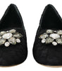 Dolce & Gabbana Black Taormina Lace Crystals Flats Shoes