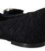 Dolce & Gabbana Black Taormina Lace Crystals Flats Shoes
