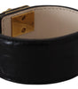 Dolce &amp; Gabbana Elegant Black Leather Gold Detail Bracelet
