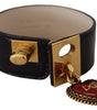 Dolce &amp; Gabbana Elegant Black Leather Gold Detail Bracelet