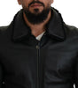 Dolce & Gabbana Black Lamb Leather Collared Men Coat Jacket