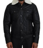 Dolce & Gabbana Black Lamb Leather Collared Men Coat Jacket