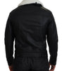 Dolce & Gabbana Black Lamb Leather Collared Men Coat Jacket