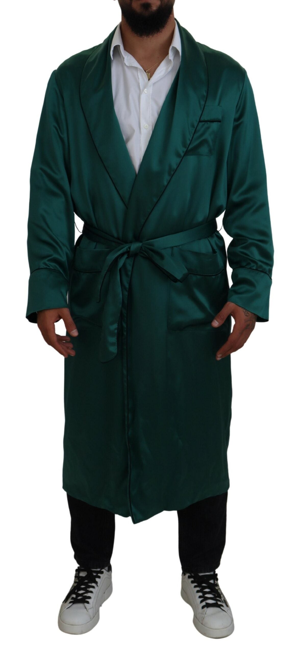 Robe de chambre élégante en soie Dolce & Gabbana en vert luxuriant