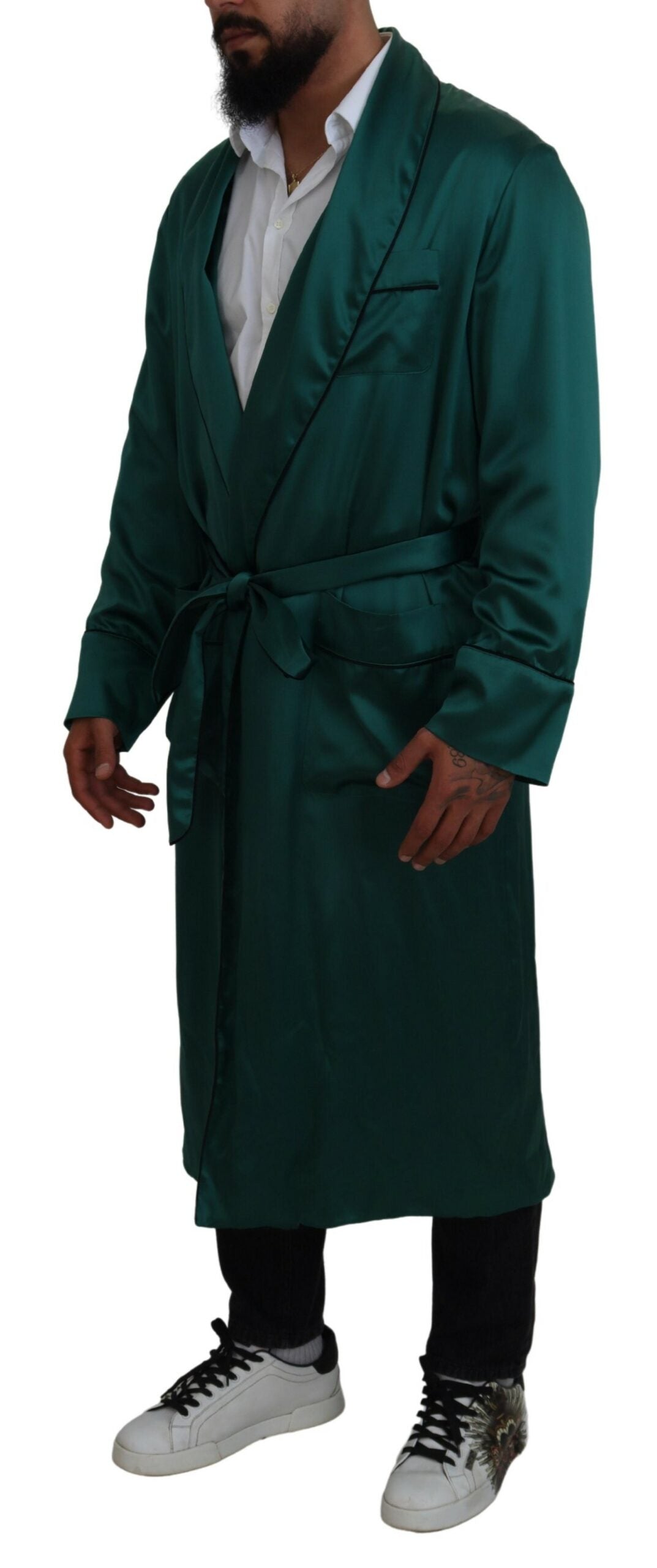 Robe de chambre élégante en soie Dolce & Gabbana en vert luxuriant