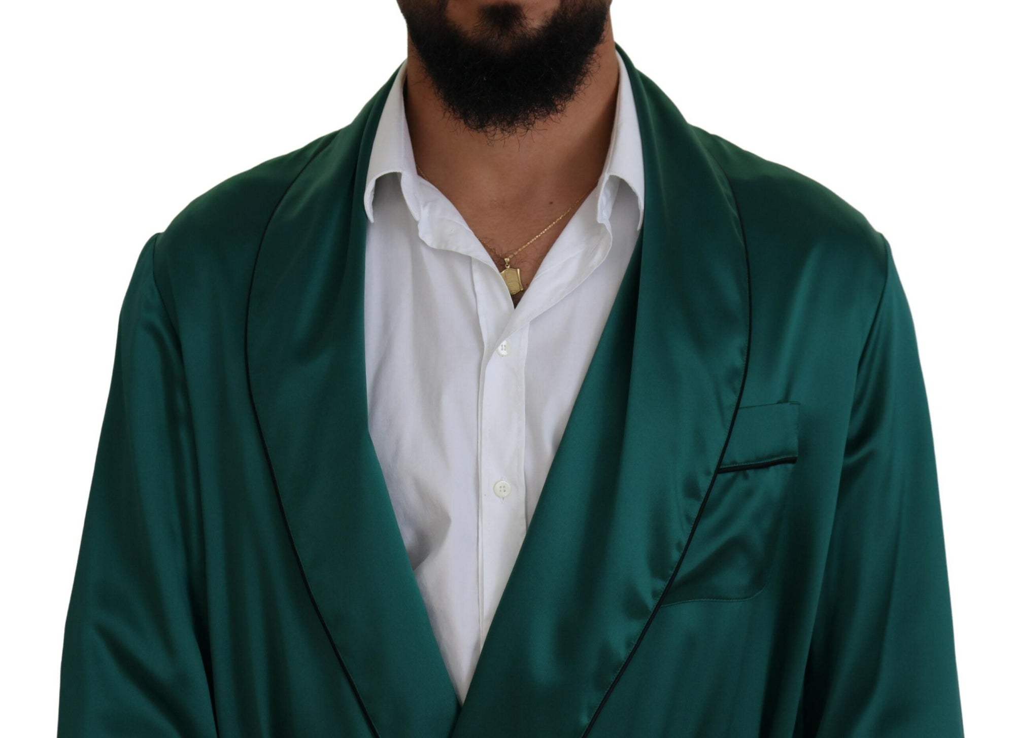 Robe de chambre élégante en soie Dolce & Gabbana en vert luxuriant