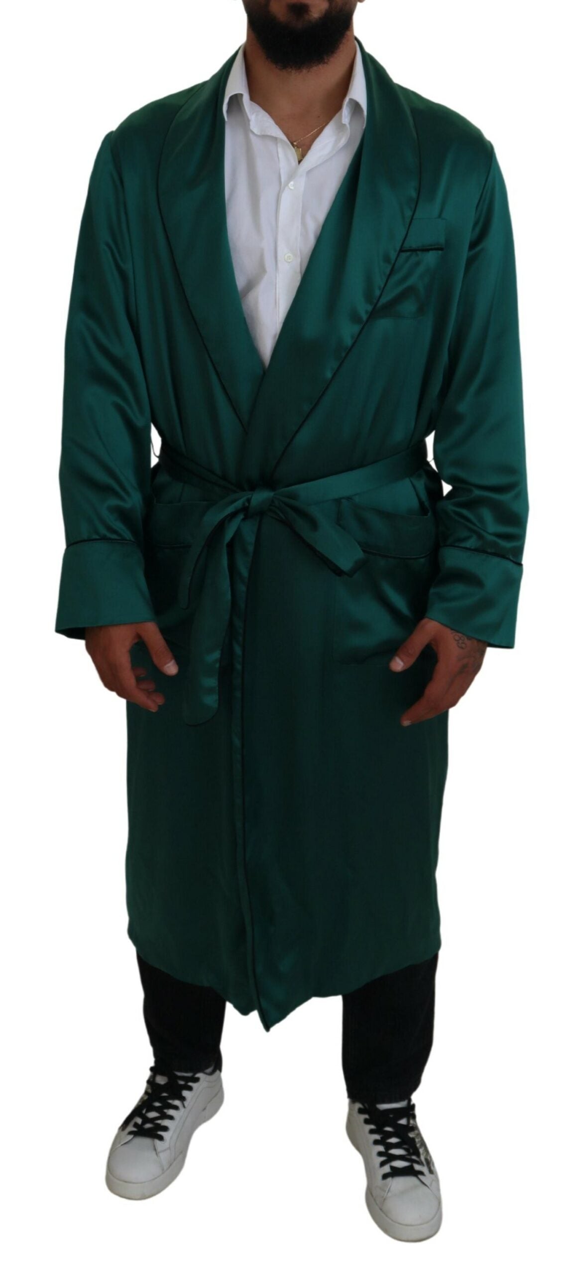 Robe de chambre élégante en soie Dolce & Gabbana en vert luxuriant