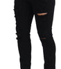 Dolce & Gabbana Black Slim Fit Tattered Denim Cotton Jeans
