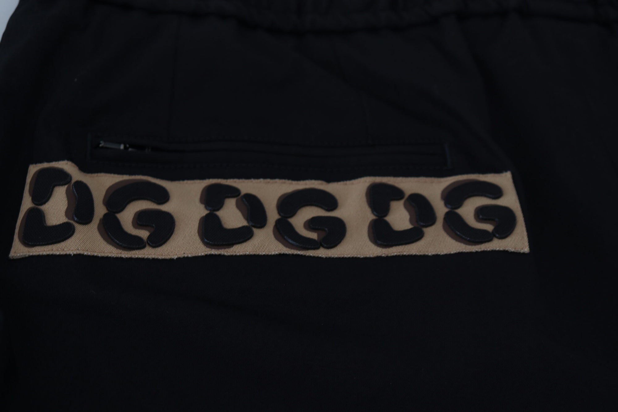 Dolce & Gabbana Black Cotton Elastic Waist DG Logo Cropped Pants