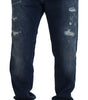 Dolce & Gabbana Blue Tattered Cotton Stretch Slim Denim Jeans