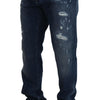 Dolce & Gabbana Blue Tattered Cotton Stretch Slim Denim Jeans