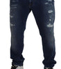 Dolce & Gabbana Blue Tattered Cotton Stretch Slim Denim Jeans