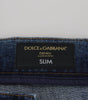 Dolce & Gabbana Blue Tattered Cotton Stretch Slim Denim Jeans