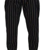 Dolce & Gabbana Black Beige Striped Cotton Stretch Pants