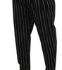 Dolce & Gabbana Black Beige Striped Cotton Stretch Pants