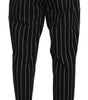 Dolce & Gabbana Black Beige Striped Cotton Stretch Pants