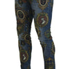 Dolce & Gabbana Blue Medal Print Slim Fit Cotton Jeans