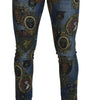 Dolce & Gabbana Blue Medal Print Slim Fit Cotton Jeans