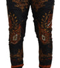 Dolce & Gabbana Gray Silk Baroque Crown Trousers Sport Pants