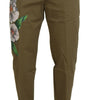 Dolce & Gabbana Beige Cotton Stretch Floral Chinos Pants
