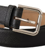 Dolce & Gabbana Black Calf Leather Brown Backend Metal Buckle Belt