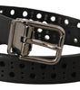 Dolce & Gabbana Black Calf Leather Perforated Metal Buckle Belt