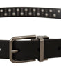 Dolce & Gabbana Black Calf Leather Perforated Metal Buckle Belt