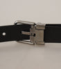 Dolce & Gabbana Black Calf Leather Perforated Metal Buckle Belt