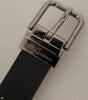 Dolce & Gabbana Black Calf Leather Perforated Metal Buckle Belt