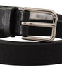 Dolce & Gabbana Black Calf Leather Silver Tone Logo Metal Buckle Belt
