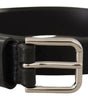Dolce & Gabbana Black Calf Leather Silver Tone Logo Metal Buckle Belt