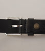 Dolce & Gabbana Black Calf Leather Silver Tone Logo Metal Buckle Belt