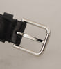 Dolce & Gabbana Black Calf Leather Silver Tone Logo Metal Buckle Belt