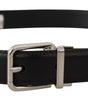 Dolce & Gabbana Black Calf Leather Logo Engraved Metal Buckle Belt