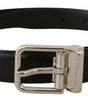 Dolce & Gabbana Black Calf Leather Logo Engraved Metal Buckle Belt