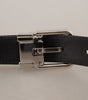 Dolce & Gabbana Black Calf Leather Logo Engraved Metal Buckle Belt