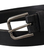 Dolce & Gabbana Black Calf Leather Logo Engraved Metal Buckle Belt