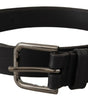 Dolce & Gabbana Black Calf Leather Logo Engraved Metal Buckle Belt