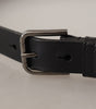 Dolce & Gabbana Black Calf Leather Logo Engraved Metal Buckle Belt