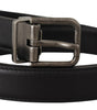 Dolce & Gabbana Black Plain Leather Vintage Logo Metal Buckle Belt