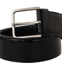 Dolce & Gabbana Black Patent Leather Logo Engraved Buckle Belt