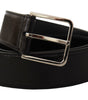 Dolce & Gabbana Black Calf Leather Logo Engraved Metal Buckle Belt